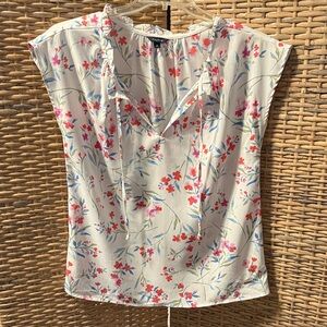 Nautica Floral V-Neck Blouse - Cream with Red and Blue